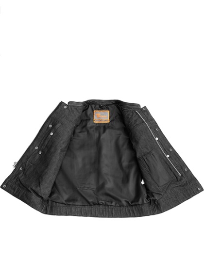 TN1089 - Men's Denim &amp; Leather Club Vest with Black Stitching