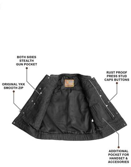 TN1089 - Men's Denim &amp; Leather Club Vest with Black Stitching