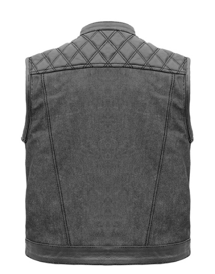 TN1089 - Men's Denim &amp; Leather Club Vest with Black Stitching