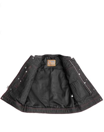 TN1090 - Men's Denim &amp; Leather Club Vest with Red Stitching