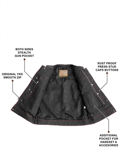 TN1090 - Men's Denim &amp; Leather Club Vest with Red Stitching