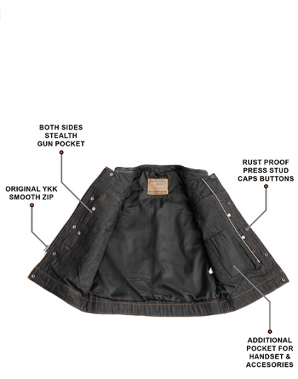 TN1091 - Men's Denim &amp; Leather Club Vest with Orange Stitching