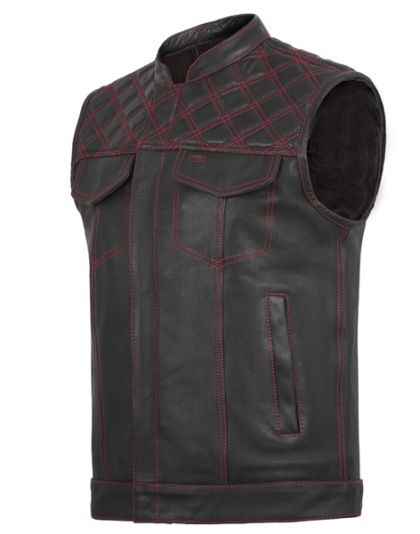 TN1093 - Men's All Leather Club Vest with Colored Stitching
