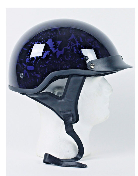200VBlue - Blue Skull Boneyard DOT Shorty Half Motorcycle Helmet