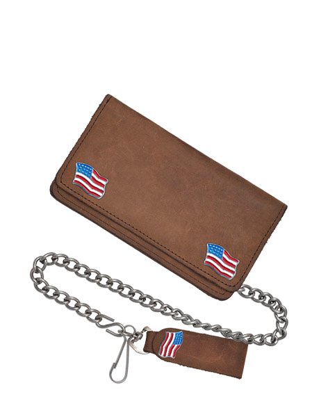 5326 - USA FLAG SNAPS BROWN CHAIN WALLET