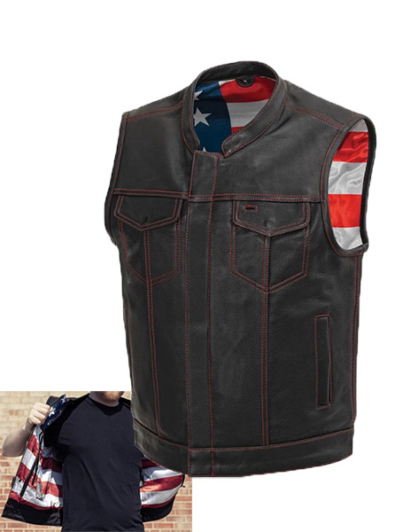 F684 - Born Free USA Flag Motorcycle Leather Club Vest