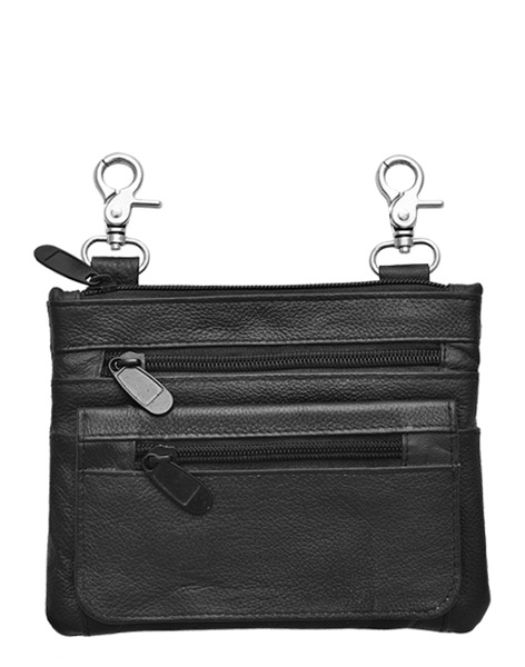 TN3097 - Black Leather Belt Bag Purse