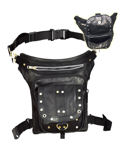 TN2215 - BLACK CARRY LEATHER THIGH BAG WITH GUN POCKET