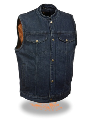 DM2238BLK - MEN’S SNAP FRONT DENIM CLUB STYLE VEST W/ GUN POCKET