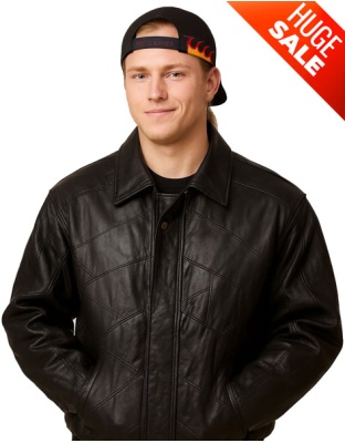 010BMJ - Men’s Black Leather Bomber Jacket Patchwork Design Double Panel Front