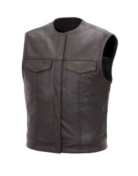 TN1054 - Mens Collarless MC Leather Vest