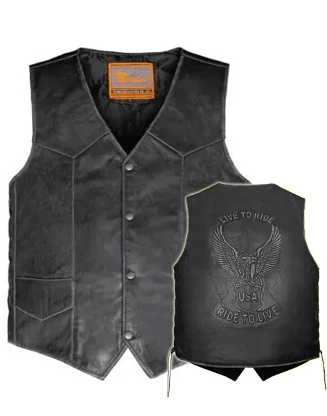 TN1057 - MEN'S LIVE TO RIDE DISTRESS GREY LEATHER VEST