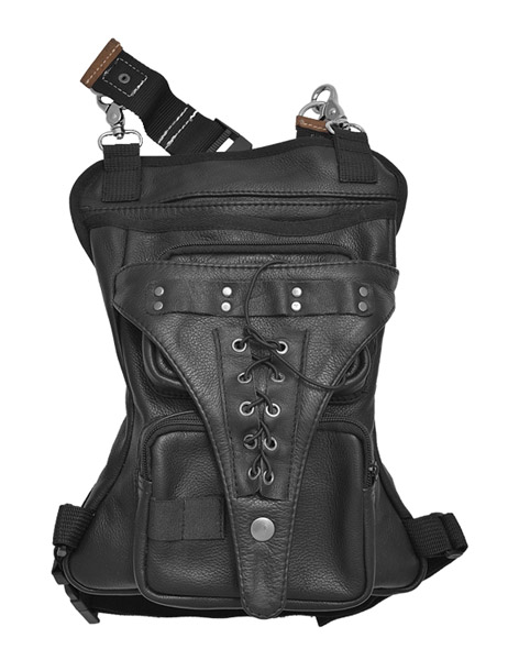 2218 - BLACK CARRY LEATHER THIGH BAG