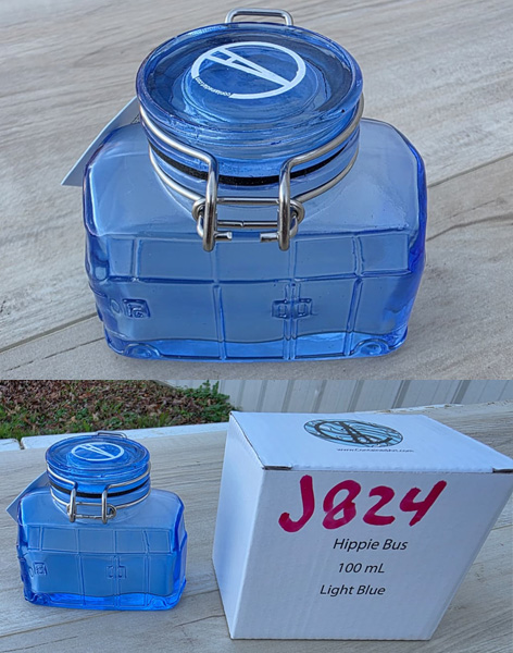 J824 - Hippie Bus Glass Jar Air Tight Container Blue