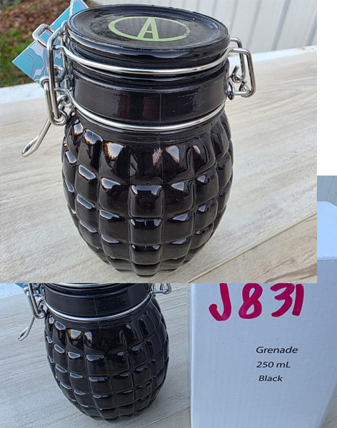 J831 - Grenade Glass Jar Air Tight Container Black