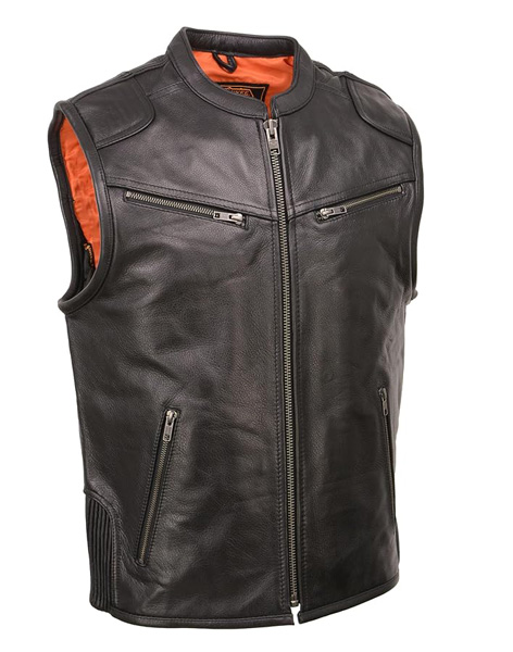 TN1060 - Men's Front Zipper Pockets Soft Leather Vest
